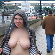 Sarah loves to flash her twat and amazing tits public exhibitionist