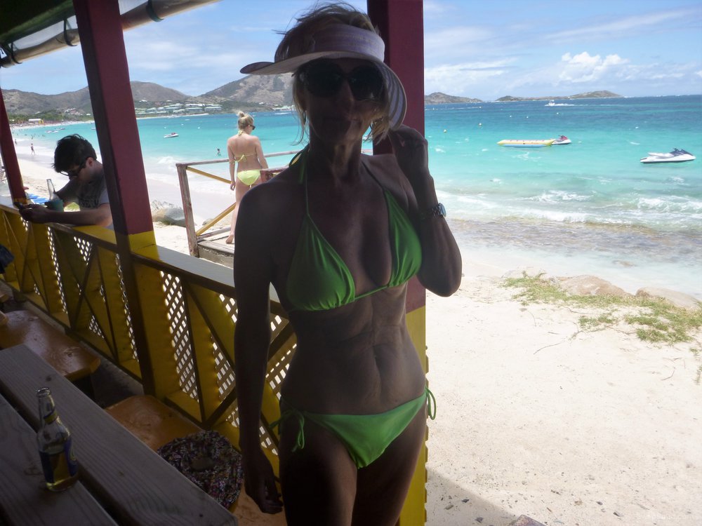 My wife posing at Orient Beach on St Martin