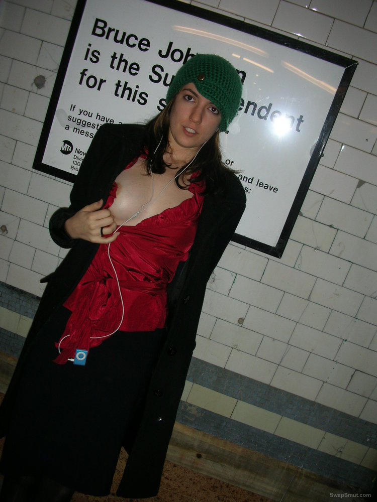 sexy girl flashing in the train station