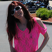 Kristi flashing in a see thru top while out in public town