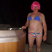 Sissy Boi Outside In Her Bikini Soaking in Hot Tub