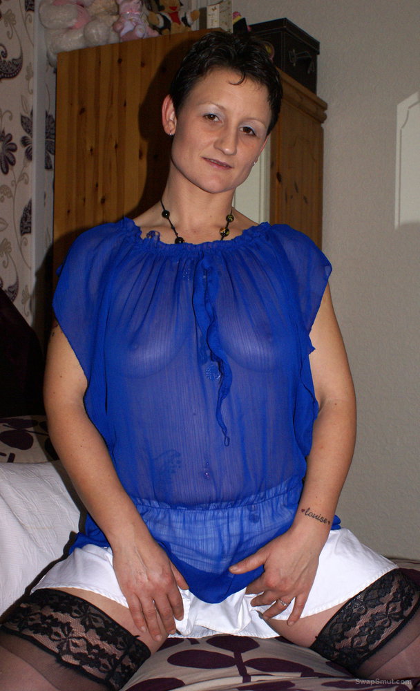 See Through Blue Top & No Knickers Wearing See Through Blouse