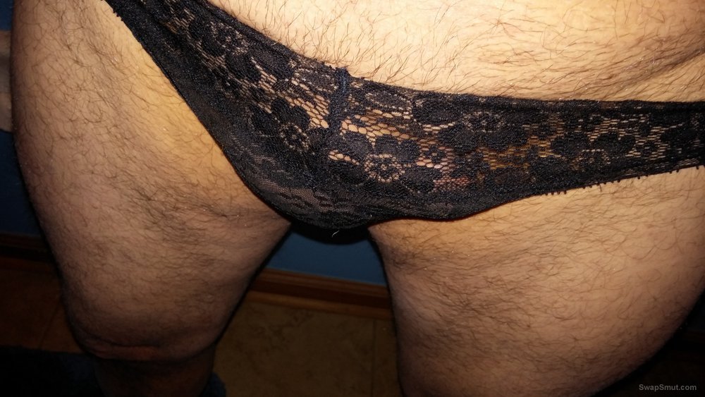 More pics of me wearing my wife's panties and playing with my cock