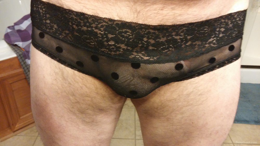 Just a couple pictures of my cock in some of my wife's new panties