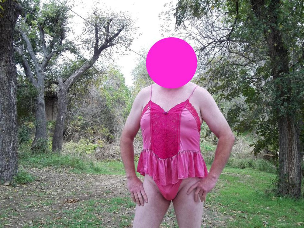 Pretty in Pink Fun at the Park Male Amateur Cross Dresser