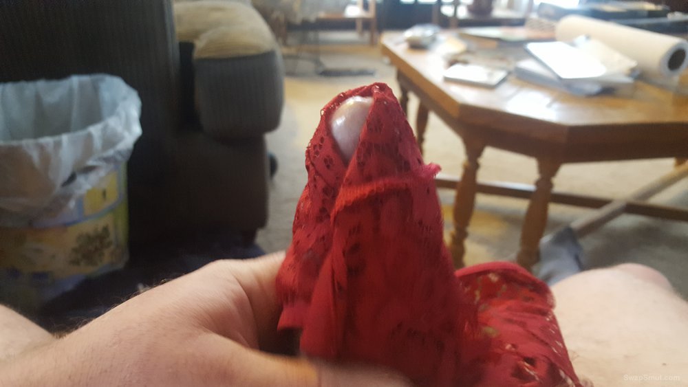 Jerking off with my wife's panties
