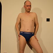 Full body pose blue briefs and wanks